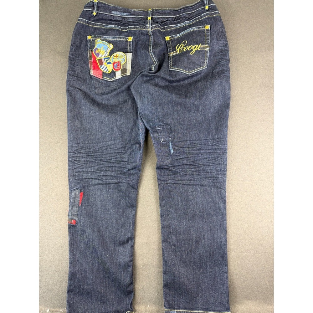 Vintage COOGI Womens Blue Denim Jeans Patchwork Detail Dark Wash 5-Pockets 22